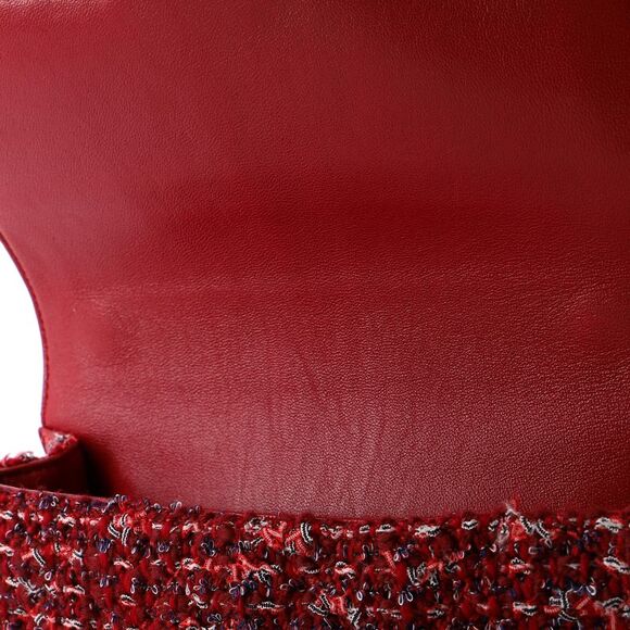 Chanel Chain Handle CC Flap Bag Quilted Lambskin and Tweed Small Red - Picture 9 of 10